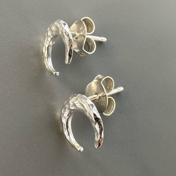 Tiny Silver Moon Ear Studs - Picture 4 of 11